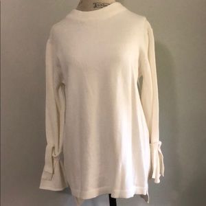 Wishlist Off White Sweater Bell Sleeve with Tie Detail at Wrist